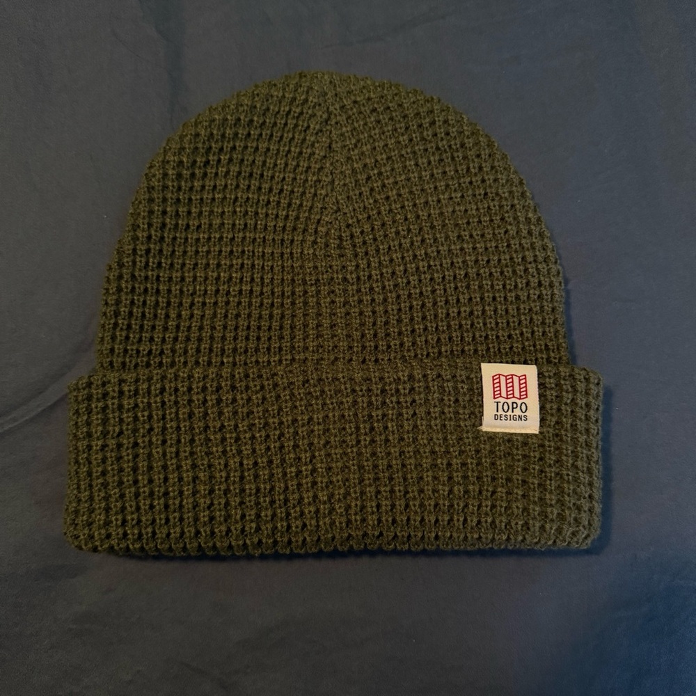 Topo Designs Olive Waffle Knit Cuffed Beanie